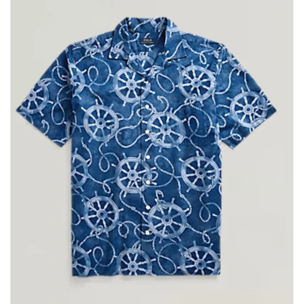 NWT Polo Ralph‎ Lauren Cotton Linen Printed Camp Shirt Men Size 2XB Nautical